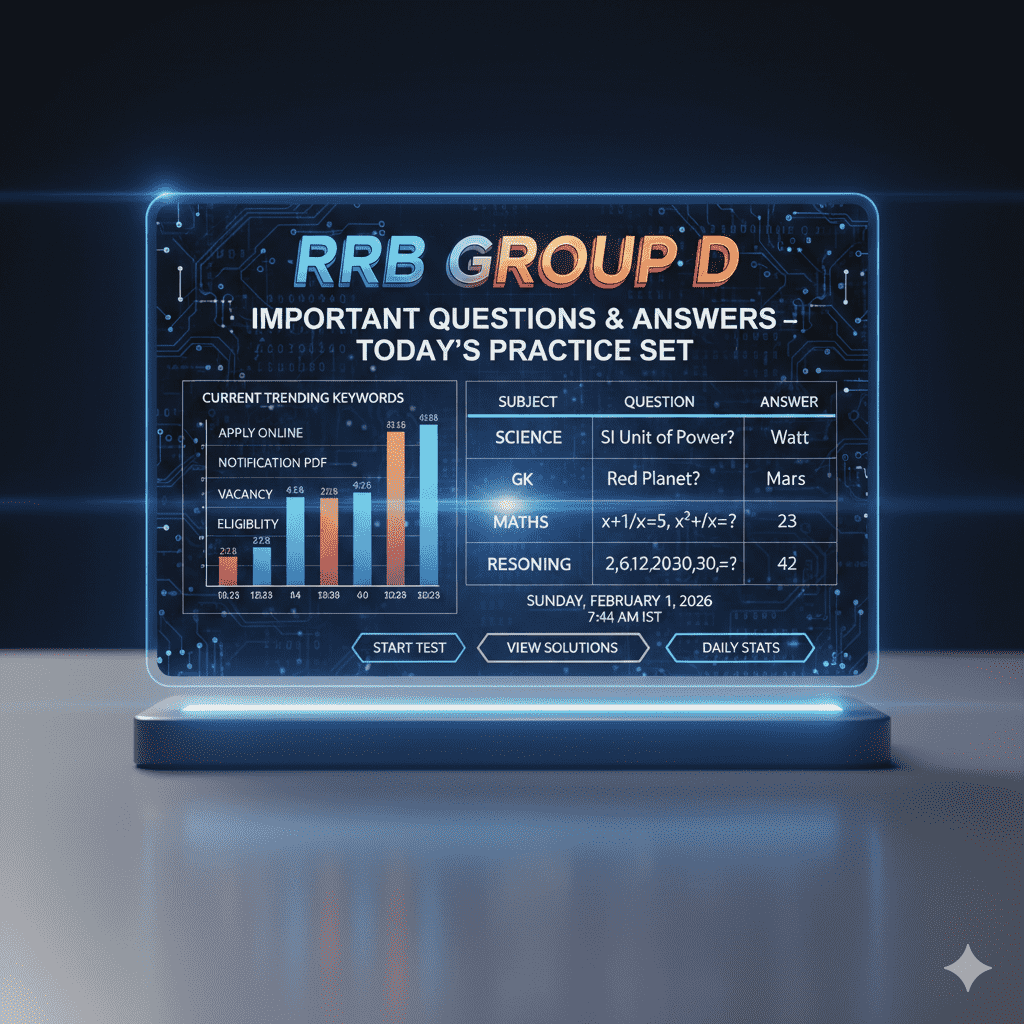 RRB Group D Important Questions Answers Today Practice Set 2026 Hindi PDF