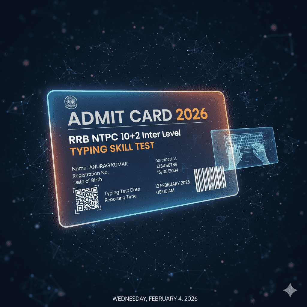 RRB NTPC 10+2 Inter Level Typing Test Admit Card 2026 download link, exam date, typing speed details