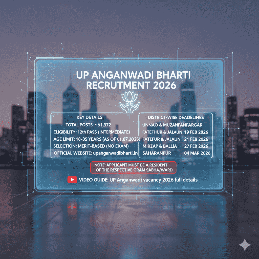 UP Anganwadi Bharti Recruitment 2026 notification online form apply last date eligibility details