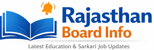 Rajasthan Board Info logo with blue open book icon and orange notification bell representing education and sarkari job updates portal.