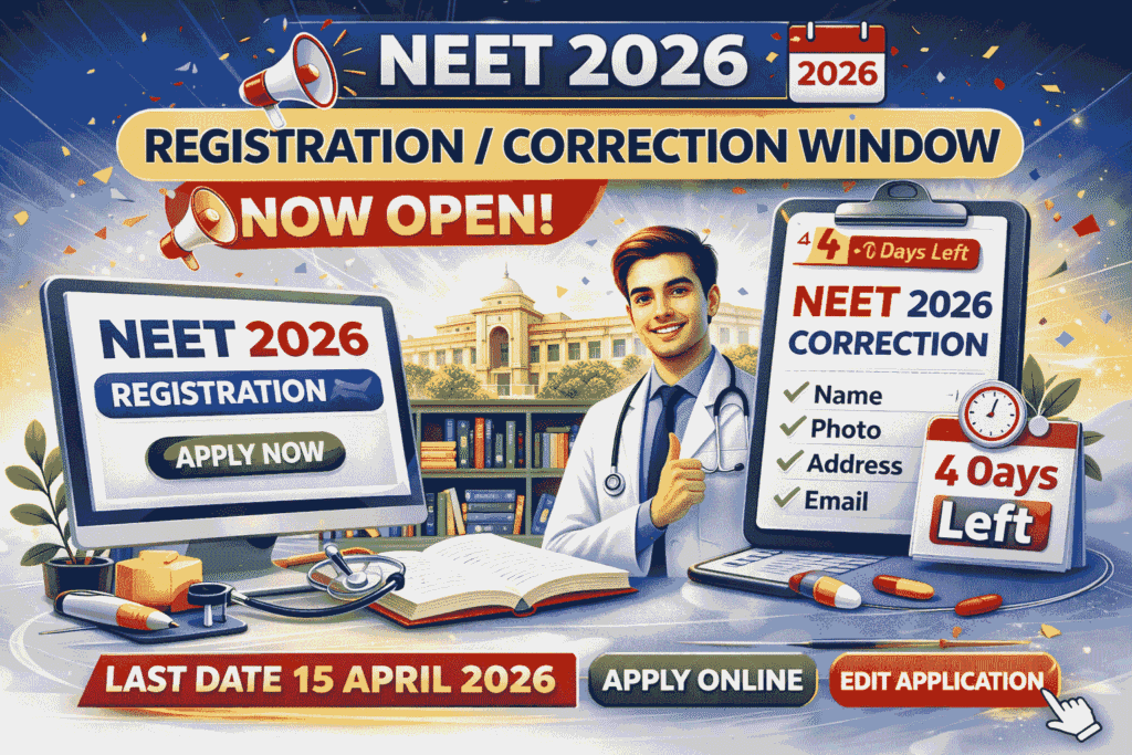 NEET 2026 registration and correction window form filling process by students on official portal