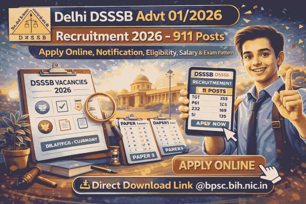 Delhi DSSSB Advt 01/2026 Recruitment 2026 Apply Online 911 Posts AE JE ASO Grade-II
