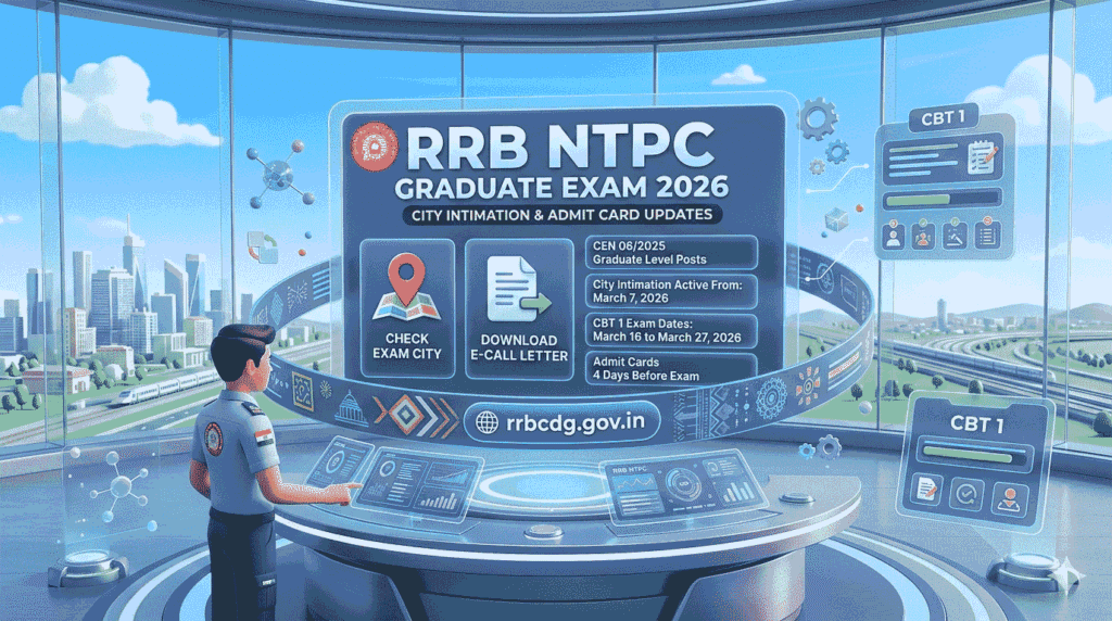 RRB NTPC Exam City Intimation Admit Card 2026 download link check exam city slip and hall ticket details