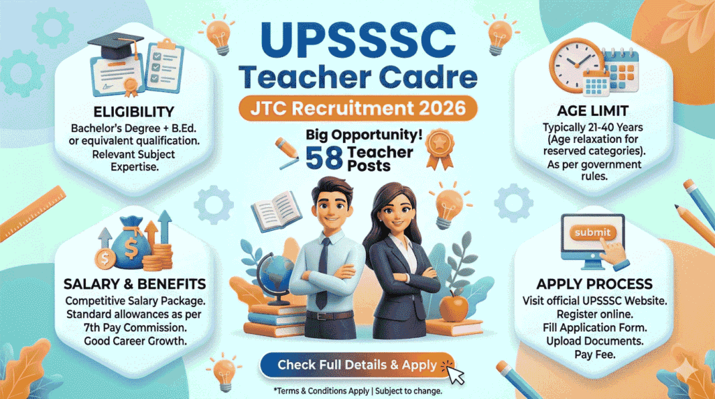 UPSSSC Teacher Cadre JTC Recruitment 2026 58 Posts Notification Eligibility Age Limit Apply Online