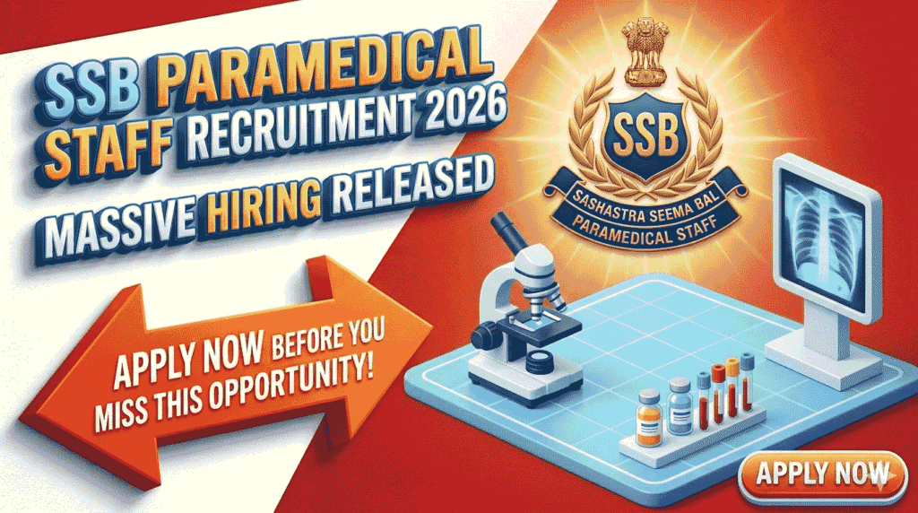 SSB Paramedical Staff Recruitment 2026 notification, SSB staff nurse pharmacist vacancy apply online, 12th pass paramedical jobs 2026
