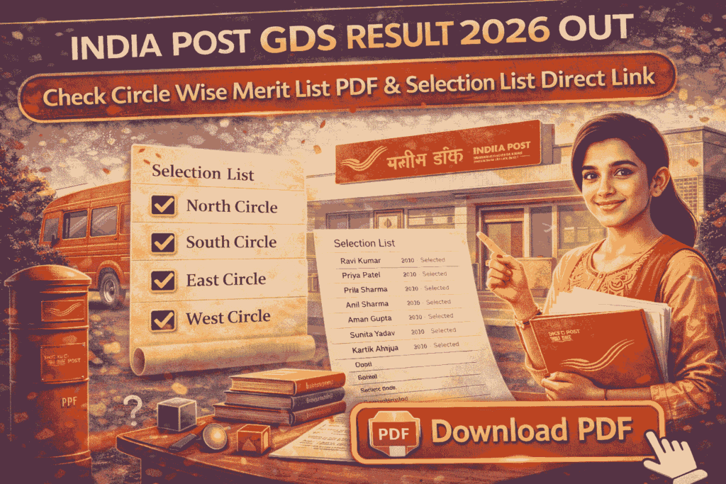 India Post GDS Result 2026 circle wise merit list PDF selection list direct link check online